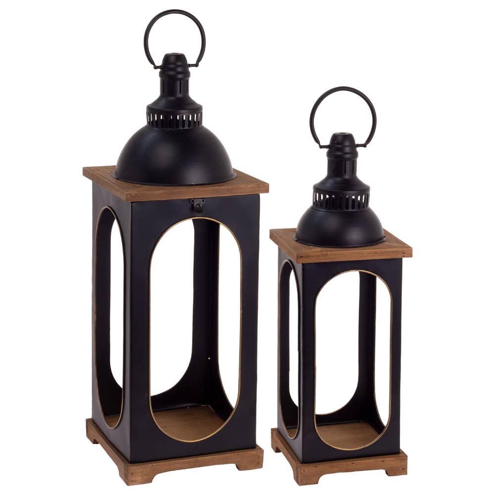 Metal Black Lantern W/Oval Gold Edges-Small