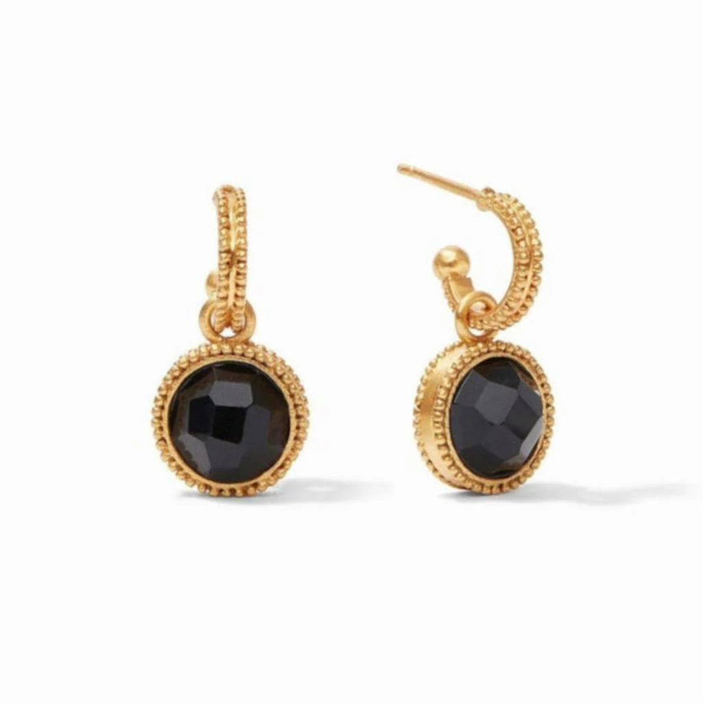Fleur-de-Lis Hoop & Charm Earring-Gold-Black