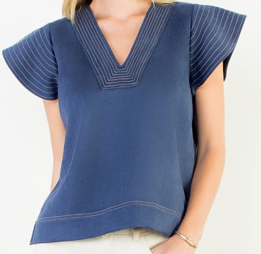 Flutter Short Sleeve Denim Top