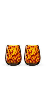 Tortoise Shell Stemless Wine Glass-Zodax