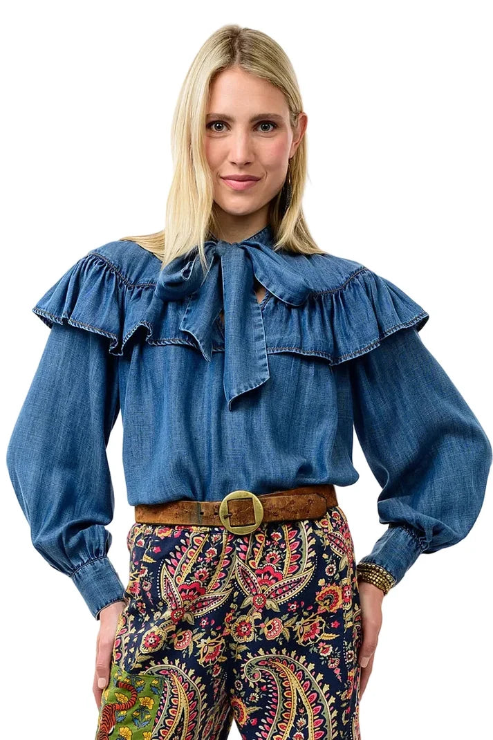 Denim Tiered Bow Top