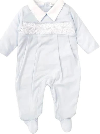 Lt Blue w/White Smocking and Collar Footie