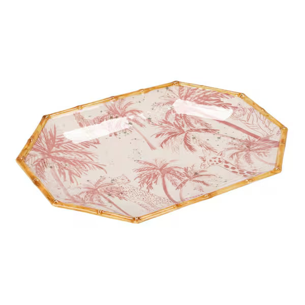 Hand-Painted Stoneware Octagon Large Platter with Palm Trees