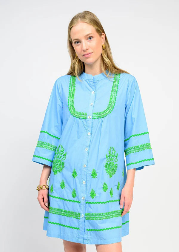 Blue w/ Green Embroidery Long Sleeve