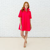 Red Short Sleeve Shirt Dress