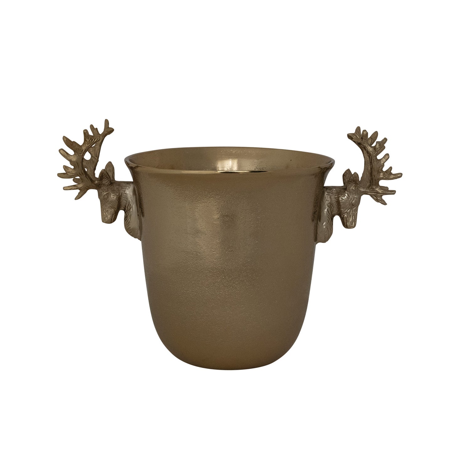 Cast Aluminum Ice Bucket/Bottle Cooler with Reindeer Head Shaped Handles, Gold Finish