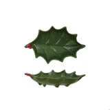Holly Leaf Shaped Footed Tray with Berries
