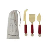Stainless Steel Cheese Knives with Red/White Resin Handles, Set of 3